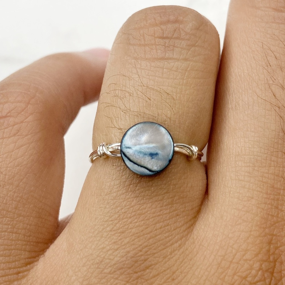 Handmade Silver Wire Wrapped Abalone Boho Ring